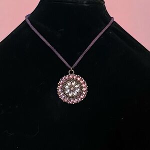 Vintage Robert Rose gemstone medallion pendant cord necklace